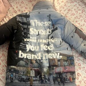 Kids Urban Print Puffer Jacket - Blue